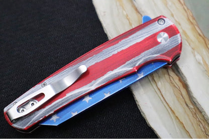 Pro Tech Malibu Flipper Patriot - "Patriot" Cerakoted Aluminum Handle / Mother of Pearl Button / Reverse Tanto Blade / CPM-Magnacut 5401-PATRIOT