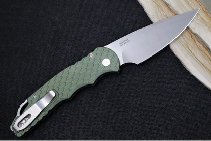 Pro Tech Tactical Response 4 Auto Bladeshow 2024 Exclusive  - Green Feather Textured Handle / CPM-Magnacut Steel / Stonewash Finish / Mother of Pearl Button / Glass Breaker 2024.WEST.04