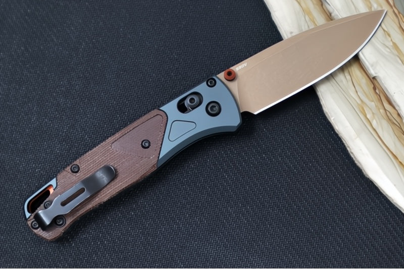 Benchmade 535FE-2602 Bugout - CPM-S90V Steel / Drop Point Blade / FDE PVD Battlewashed Finish / Taiga Green & Brown Canvas Micarta Handle / Burnt Bronze Accents - Northwest Knives