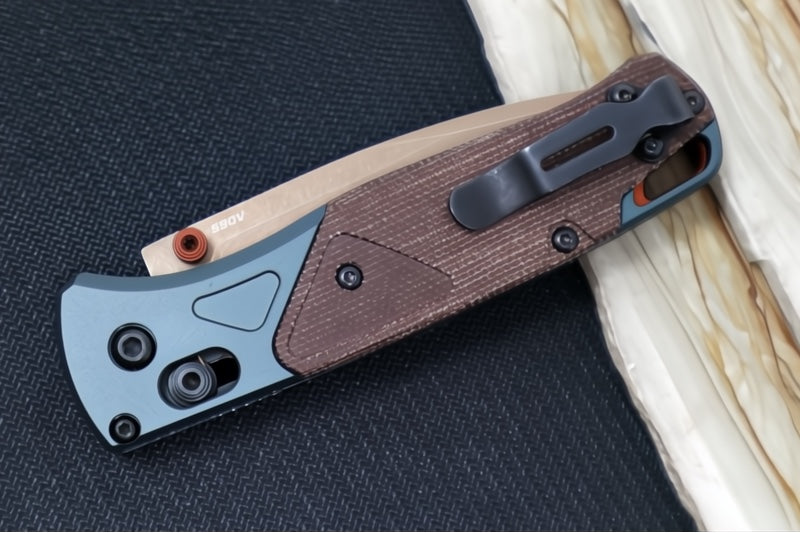 Benchmade 535FE-2602 Bugout - CPM-S90V Steel / Drop Point Blade / FDE PVD Battlewashed Finish / Taiga Green & Brown Canvas Micarta Handle / Burnt Bronze Accents - Northwest Knives