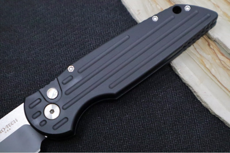 Pro Tech Tactical Response 3 Bladeshow West 2024 Edition - Black Aluminum Handle with Grooves / 2-toned Black DLC & Satin Finished Blade / CPM-Magnacut Steel / Abalone Push Button 2024.WEST.03