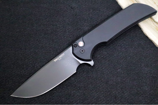 Pro Tech Mordax 2024 Bladeshow Custom - Drop Point Blade / Black DLC Finish / CPM-Magnacut Steel / Black Anodized Aluminum Handle / Red G-10 Button 2024.WEST.01