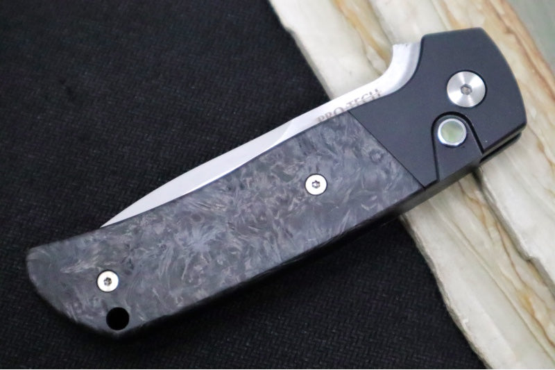 Pro Tech Terzuloa ATCF Custom 003 Auto - Black Aluminum & "Dark Matter" Fat Carbon Fiber Handle / 3D Titanium Clip / Mike Irie Mirror Polished Drop Point Blade 24ATCF03