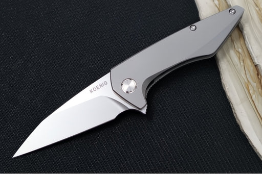 Koenig Mini Goblin - Pinstripe Patterned Handle - Burnished Blade with Polished Flats - Silver Anodized Spacer & Hardware MG11111111 - Northwest Knives