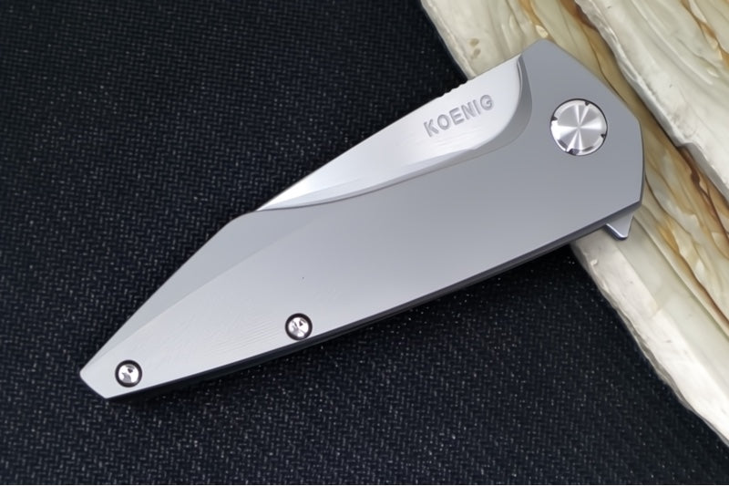 Koenig Mini Goblin - Pinstripe Patterned Handle - Burnished Blade with Polished Flats - Silver Anodized Spacer & Hardware MG11111111