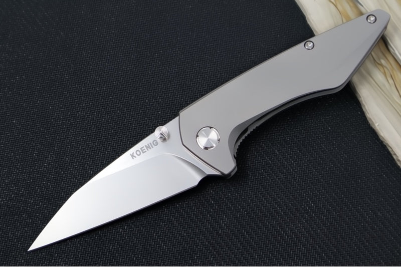 Koenig Mini Goblin with Stud - Pinstripe Patterned Handle - Burnished Blade with Polished Flats - Silver Anodized Spacer & Hardware - Blasted Clip MG21111111