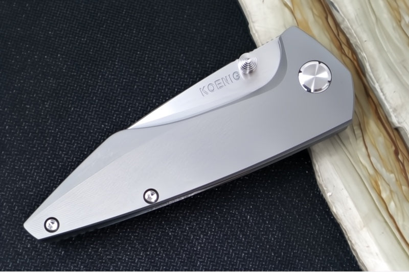 Koenig Mini Goblin with Stud - Pinstripe Patterned Handle - Burnished Blade with Polished Flats - Silver Anodized Spacer & Hardware - Blasted Clip MG21111111