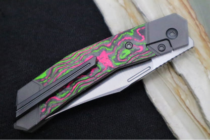 Jack Wolf Knives Bionic Jack Front Flipper - Camocarbon Watermelon Sugar Inlay / Bead Blasted Titanium Frame & Bolsters / CPM-S90V Steel