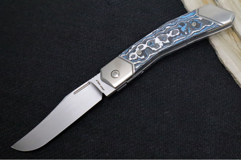 Jack Wolf Knives Bionic Jack Front Flipper - Fat Carbon Frost Inlay / Hand Satin Titanium Frame & Bolsters / CPM-S90V Steel