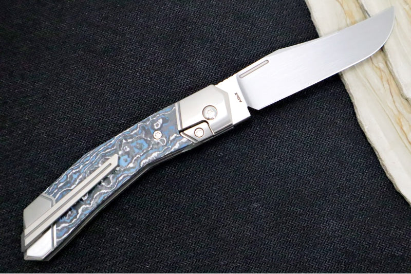 Jack Wolf Knives Bionic Jack Front Flipper - Fat Carbon Frost Inlay / Hand Satin Titanium Frame & Bolsters / CPM-S90V Steel