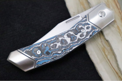 Jack Wolf Knives Bionic Jack Front Flipper - Fat Carbon Frost Inlay / Hand Satin Titanium Frame & Bolsters / CPM-S90V Steel