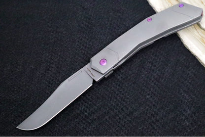 Jack Wolf Knives Bionic Jack Front Flipper - Stonewashed Titanium Handle / Purple Anodized Hardware & Clip / CPM-S90V Steel