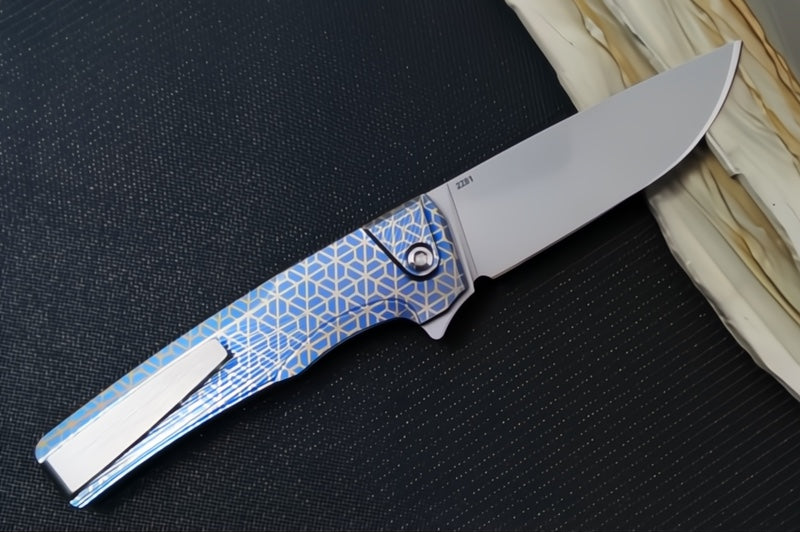 MachineWorks Sonora 2281 - Drop Point Blade / Stonewash Finish / CPM-S90V Steel / Anodized Grade 5 Titanium Handle