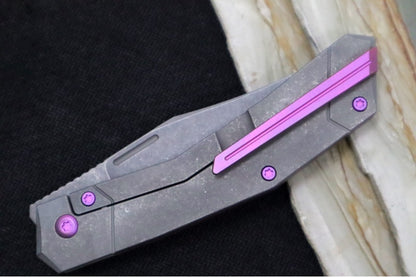 Jack Wolf Knives Bionic Jack Front Flipper - Stonewashed Titanium Handle / Purple Anodized Hardware & Clip / CPM-S90V Steel