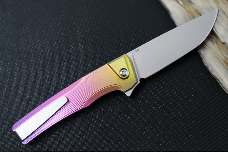 MachineWorks Sonora 2243 - Drop Point Blade / Stonewash Finish / CPM-S90V Steel / Anodized Grade 5 Titanium Handle