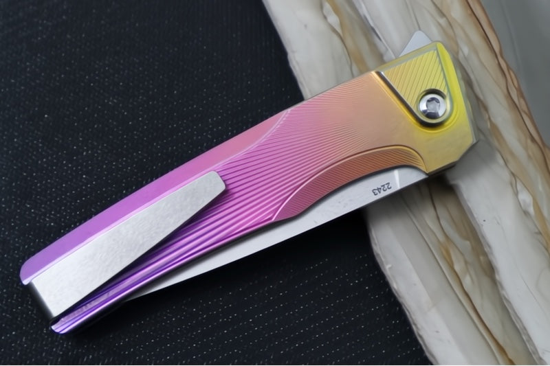 MachineWorks Sonora 2243 - Drop Point Blade / Stonewash Finish / CPM-S90V Steel / Anodized Grade 5 Titanium Handle