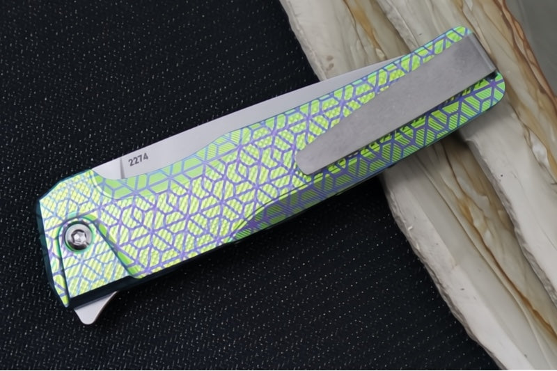 MachineWorks Sonora 2274 - Drop Point Blade / Stonewash Finish / CPM-S90V Steel / Anodized Grade 5 Titanium Handle
