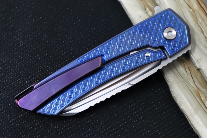 MachineWorks Mojave 1510 - Wharncliffe Blade / Stonewash Finish / CPM-S90V Steel / Anodized Grade 5 Titanium Handle