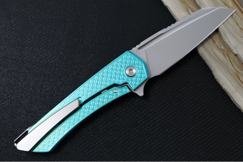 MachineWorks Mojave 1516 - Wharncliffe Blade / Stonewash Finish / CPM-S90V Steel / Anodized Grade 5 Titanium Handle