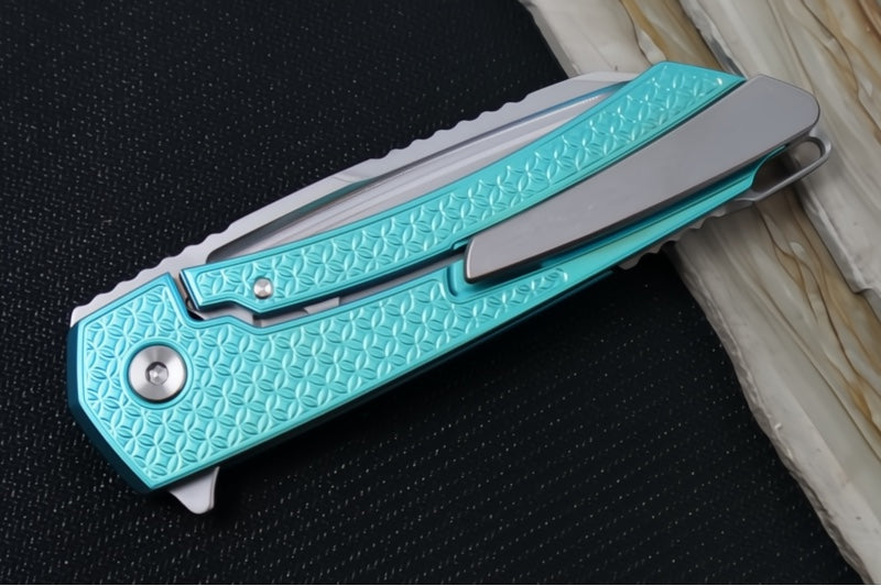 MachineWorks Mojave 1516 - Wharncliffe Blade / Stonewash Finish / CPM-S90V Steel / Anodized Grade 5 Titanium Handle