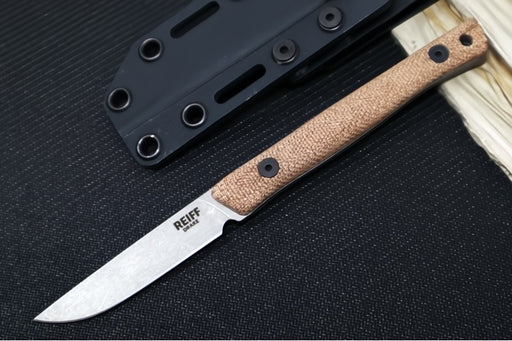 Reiff Knives Drake Bird & Trout Knife - Natural Canvas Micarta Handle / CPM-Magnacut Steel / Drop Point Blade / Black Kydex Sheath - Northwest Knives