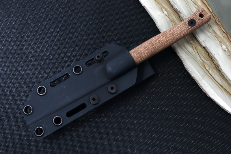 Reiff Knives Drake Bird & Trout Knife - Natural Canvas Micarta Handle / CPM-Magnacut Steel / Drop Point Blade / Black Kydex Sheath