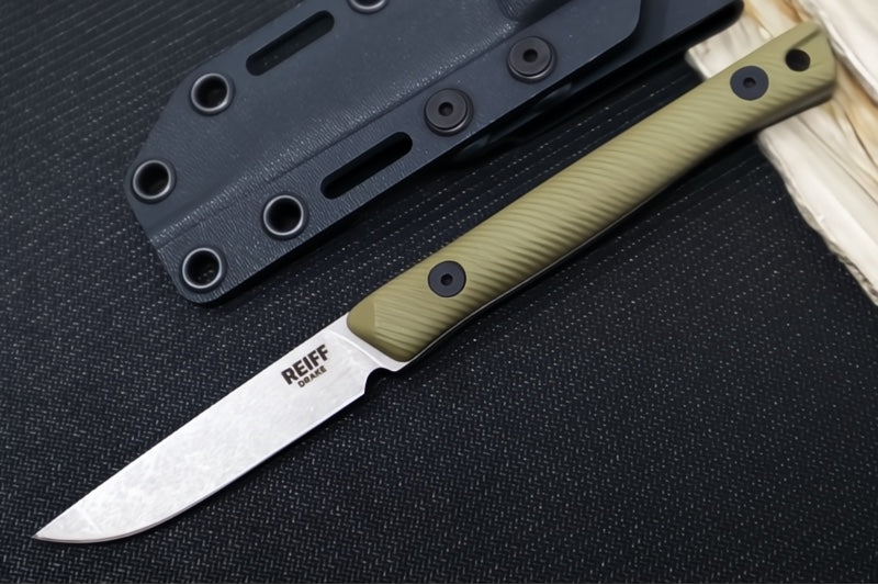 Reiff Knives Drake Bird & Trout Knife - OD Green G-10 Handle / CPM-Magnacut Steel / Drop Point Blade / Black Kydex Sheath