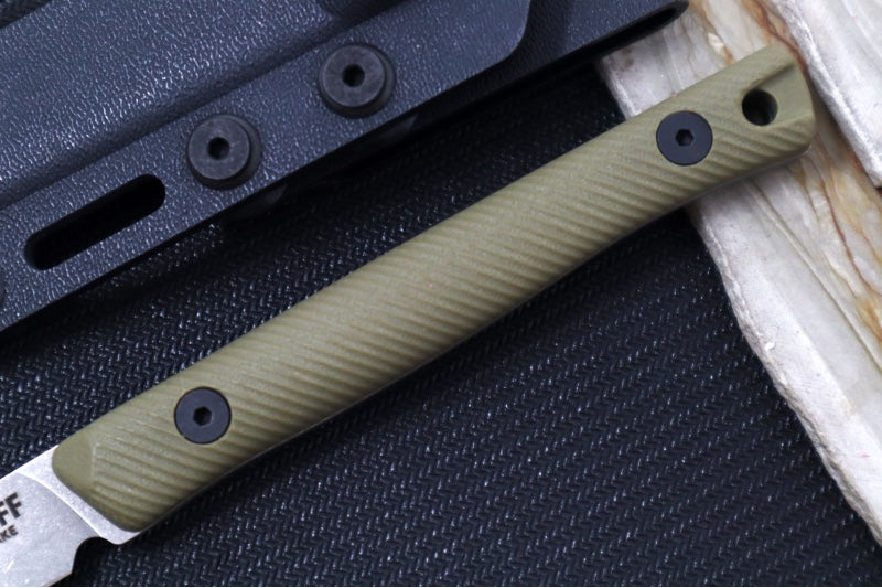 Reiff Knives Drake Bird & Trout Knife - OD Green G-10 Handle / CPM-Magnacut Steel / Drop Point Blade / Black Kydex Sheath
