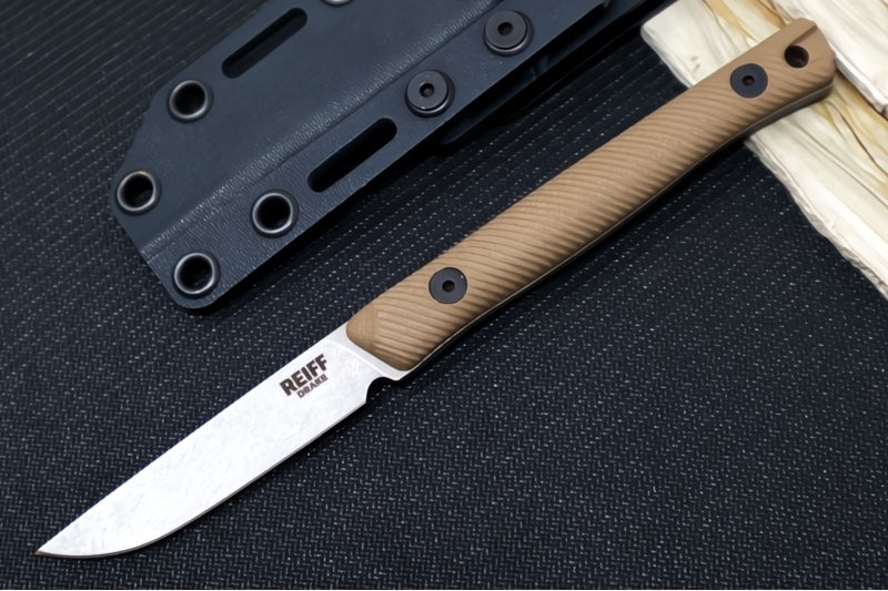 Reiff Knives Drake Bird & Trout Knife - Dark Earth G-10 Handle / CPM-Magnacut Steel / Drop Point Blade / Black Kydex Sheath