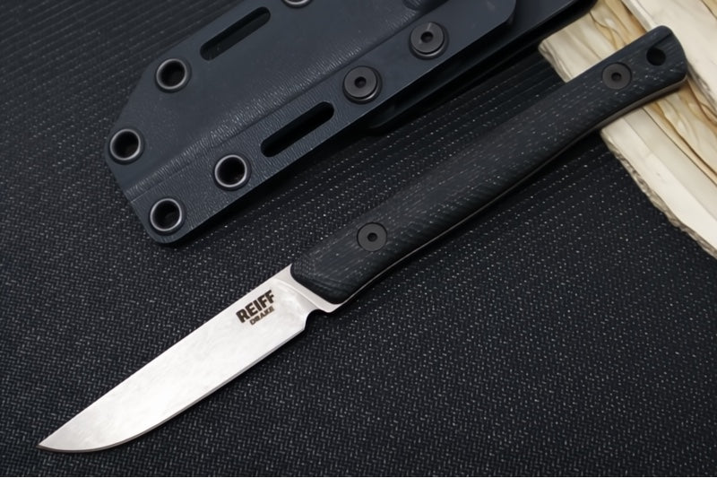 Reiff Knives Drake Bird & Trout Knife - Black Canvas Micarta Handle / CPM-Magnacut Steel / Drop Point Blade / Black Kydex Sheath