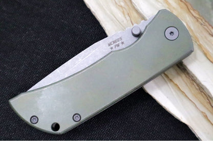 McNees Knives PM Mac2 3.5" Atomic Smooth Green and Bronze Folding Knife - CPM-Magnacut Steel / Drop Point / Smooth Green & Bronze Anodized Titanium Handle