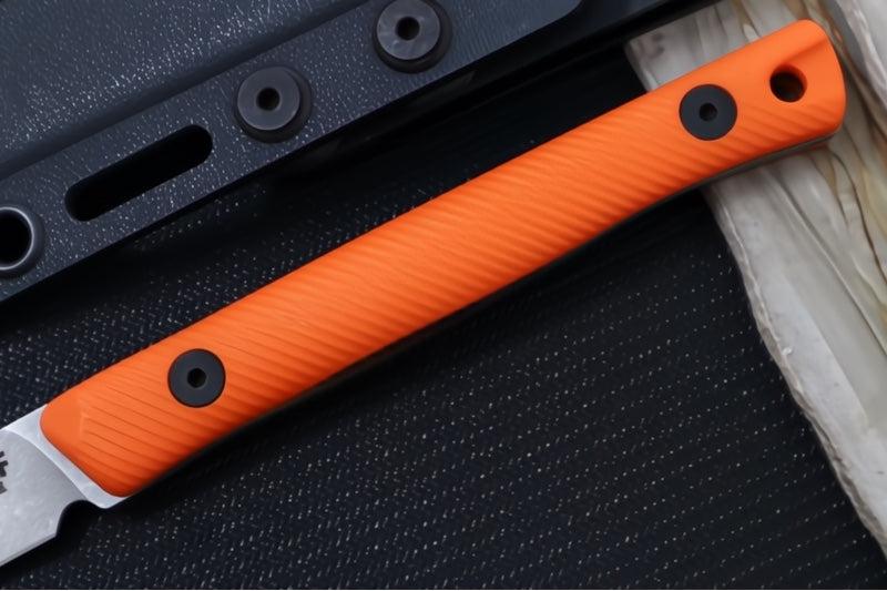 Reiff Knives Drake Bird & Trout Knife - Orange G-10 Handle / CPM-Magnacut Steel / Drop Point Blade / Black Kydex Sheath