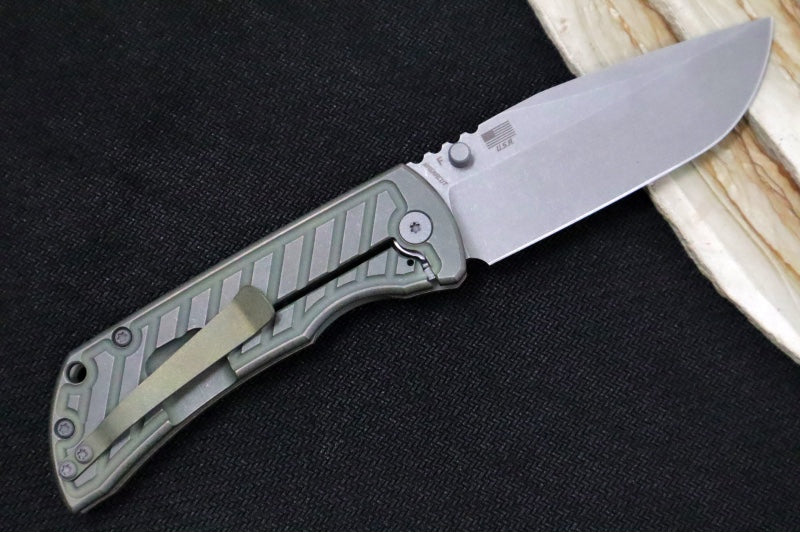 McNees Knives PM Mac2 3.5" Green & Bronze Fastback Folding Knife - CPM-Magnacut Steel / Drop Point / Green & Bronzed Fastback Patterned Anodized Titanium Handle - Northwest Knives