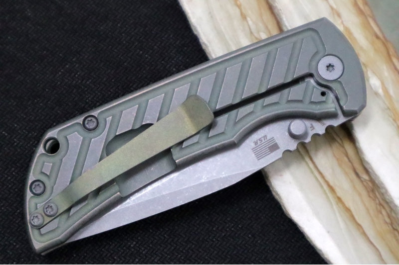 McNees Knives PM Mac2 3.5" Green & Bronze Fastback Folding Knife - CPM-Magnacut Steel / Drop Point / Green & Bronzed Fastback Patterned Anodized Titanium Handle - Northwest Knives