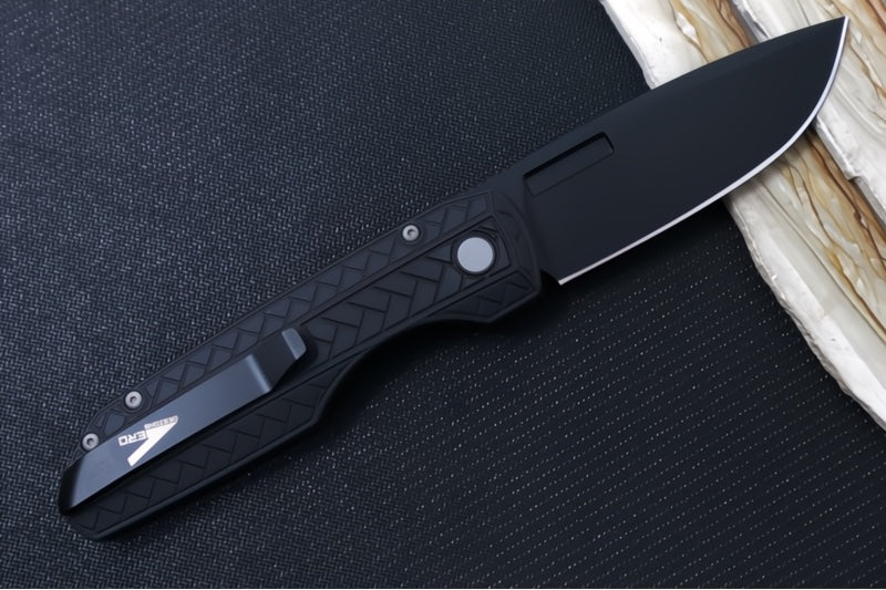 Pro Tech Vero Synapse Auto - Black Herringbone Textured Anodized Aluminum Handle / Black DLC Finish / CPM-MagnaMax Steel / DLC Machined Titanium Clip VERO2106-MM
