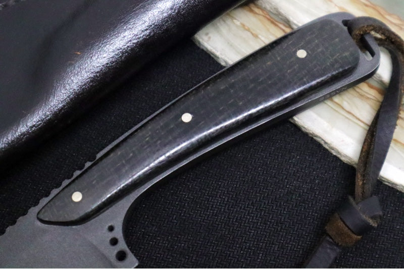 Emery Custom Knives Fixed Blade 4" - Burlap Micarta Handle / CPM-S35VN Blade / Hand-Stitched Black Leather Sheath 352584509494