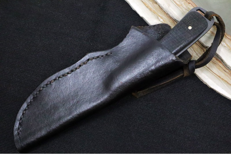 Emery Custom Knives Fixed Blade 4" - Burlap Micarta Handle / CPM-S35VN Blade / Hand-Stitched Black Leather Sheath 352584509494