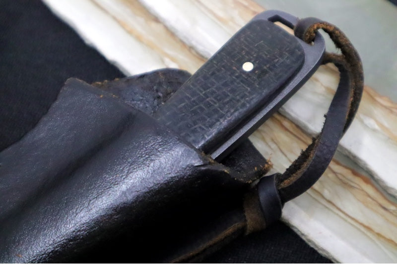 Emery Custom Knives Fixed Blade 4" - Burlap Micarta Handle / CPM-S35VN Blade / Hand-Stitched Black Leather Sheath 352584509494