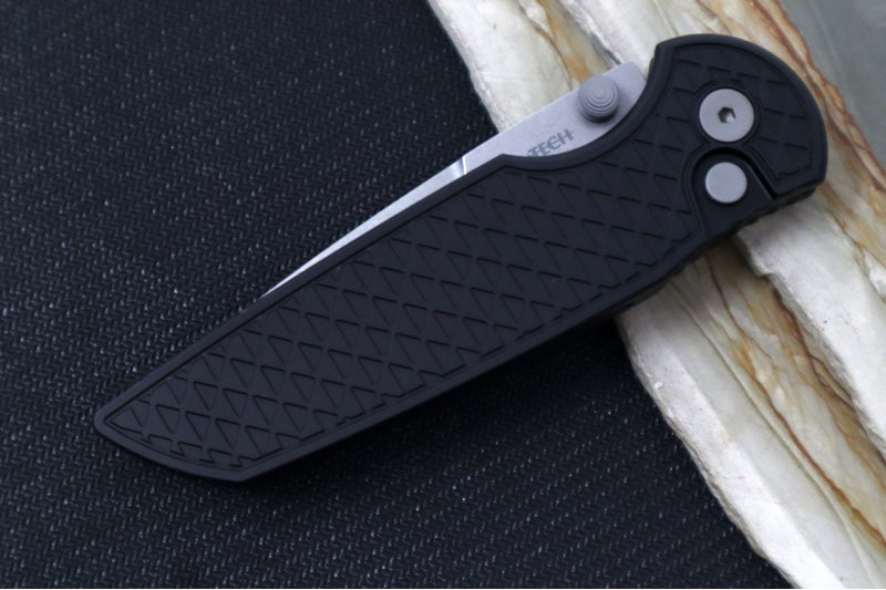 Pro Tech TR-3 Integrity - Drop Point / Stonewashed Finish / CPM-Magnacut Steel / "Relic" Black Textured Anodized Handle INT1105