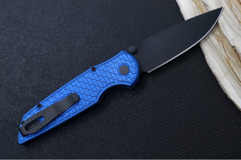 Pro Tech TR-3 Integrity - Drop Point / Black DLC Finish / CPM-Magnacut Steel / "Relic" Blue Textured Anodized Handle INT106-Blue - Northwest Knives