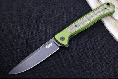 Lionsteel Skinny Integral Flipper - Drop Point Blade / CPM-Magnacut Steel / Green Aluminum Handles with Green Canvas Micarta Inlay SK01AGB