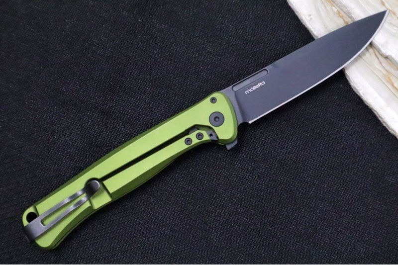 Lionsteel Skinny Integral Flipper - Drop Point Blade / CPM-Magnacut Steel / Green Aluminum Handles with Green Canvas Micarta Inlay SK01AGB - Northwest Knives
