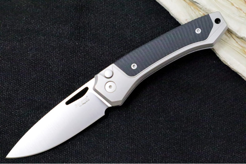 Lionsteel Twain Solid Button Lock Folder - Drop Point Blade / CPM-Magnacut Steel / Gray Titanium Handles with Integral Black G-10 Inlay TWGYGBK