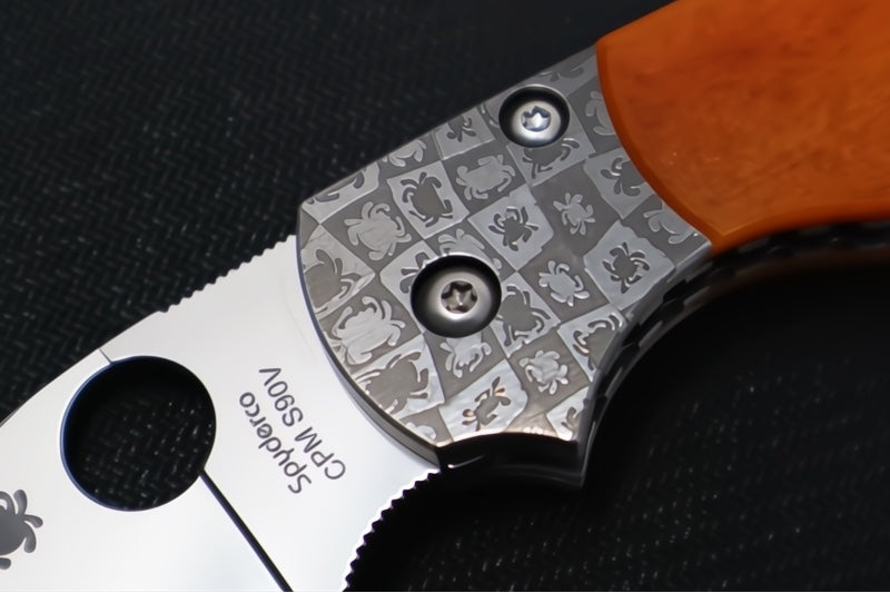 Spyderco Native 5 50th Anniversary SPRINT RUN - Amber Bone Handle / CPM-90V Steel / Drop Point / Satin Finish / Mosaic Damascus Bolsters C41BA50TH