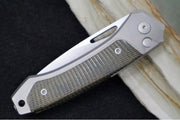 Lionsteel Twain Solid Button Lock Folder - Drop Point Blade / CPM-Magnacut Steel / Gray Titanium Handles with Integral Green Micarta Inlay TWGYCVG - Northwest Knives