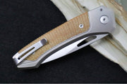 Lionsteel Twain Solid Button Lock Folder - Drop Point Blade / CPM-Magnacut Steel / Gray Titanium Handles with Integral Natural Micarta Inlay TWGYCVN - Northwest Knives