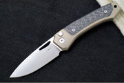 Lionsteel Twain Solid Button Lock Folder - Drop Point Blade / CPM-Magnacut Steel / Bronzed Titanium Handles with Integral Carbon Fiber Inlay TWBRCF - Northwest Knives