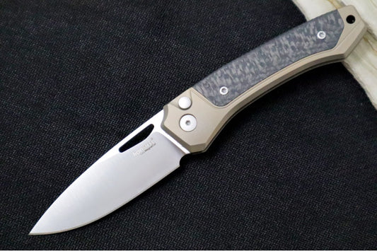 Lionsteel Twain Solid Button Lock Folder - Drop Point Blade / CPM-Magnacut Steel / Bronzed Titanium Handles with Integral Carbon Fiber Inlay TWBRCF