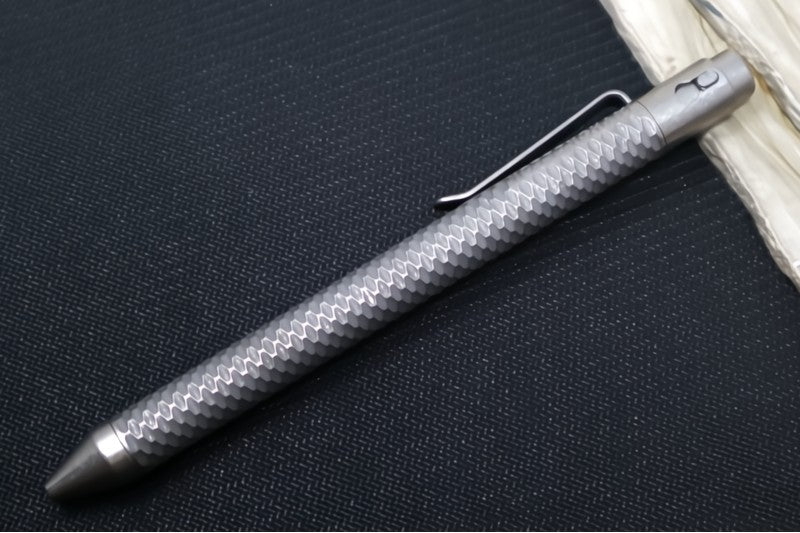 Nottingham Tactical TiButton Single Lock Pen - Right Hand - G2 Full Size - Full Carved Blasted Tumbled