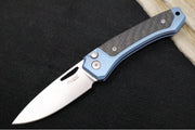 Lionsteel Twain Solid Button Lock Folder - Drop Point Blade / CPM-Magnacut Steel / Blue Titanium Handles with Integral Carbon Fiber Inlay TWBLCF - Northwest Knives
